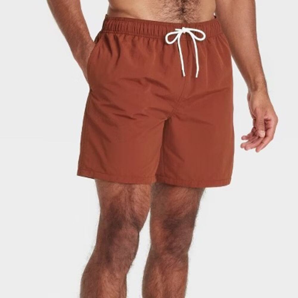 Goodfellow Mens Swim Trunks Brown Red NEW Size Small 7"